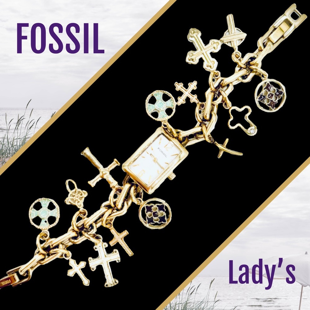 Used Fossil Ladies Watch - Gold-Tone Charm bracelet.